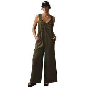 Anthropologie Daily Practice Green The Palmra Cotton Wide Leg Jumpsuit